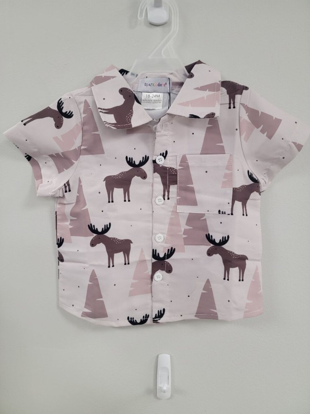 Baby Boy Button-Up Shirt With Moose Print & Trees Design 3 available twins tripl